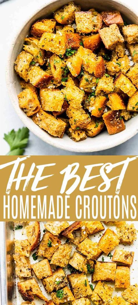 Crouton Recipe, Crouton Salad, Crouton Recipes, Bread Homemade, Croutons Homemade, Salad Pasta, Garden Food, Bread Recipes Homemade, Croutons