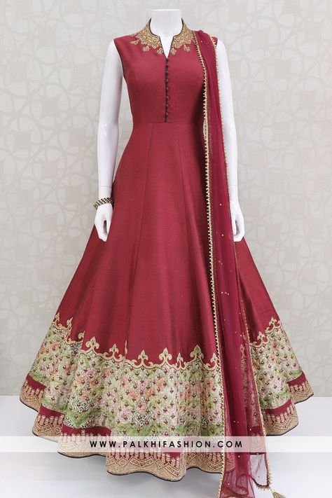 Maroon designer soft raw silk outfit with elegant prints,kundan,petite stone,resham embroidery,cutdana.net duppata with handcrafted border and stone work (2) Umbrella Frock Design, Umbrella Frock, Geetha Govindam, Palkhi Fashion, Elegant Prints, Resham Embroidery, Anarkali Dress Pattern, Long Gown Dress, Pakistani Fashion Party Wear