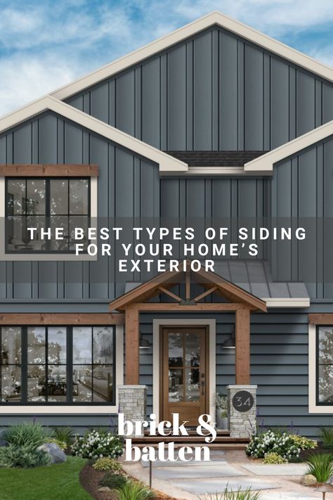 While paint color has a major impact on the look and feel of your home’s exterior, there’s another important factor that can transform your home: The type of siding you choose. From classic brick to modern metal, there are nearly endless siding options that allow you to upgrade your exterior and bring your dream home to life. Read on to learn more about our favorite types of siding and choose the right fit for your home: https://bit.ly/48eWPeQ Farm Style House Siding, Wide Vinyl Siding Exterior, Home Siding Ideas Exterior Colors, Outdoor Siding Colors Home Exteriors, Vinyl Siding Homes Exterior, Vinyl Siding Color Ideas, Farmhouse Exterior Siding Ideas, Siding On Ranch Style Home, Metal Siding On House