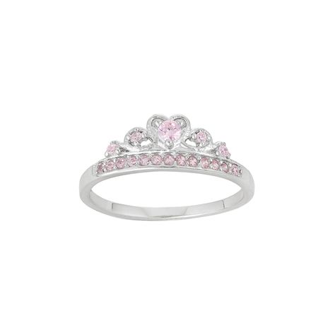 Junior Jewels Kids' Sterling Silver Cubic Zirconia Crown Ring, Girl's, Size: 3, Pink Pink Cute Ring, Quinceanera Rings Silver, Pink Rings, Pink Jewellery, Silver Crown Ring, Vintage Silver Jewelry, Kids Rings, Gold Gemstone Ring, Silver Crown