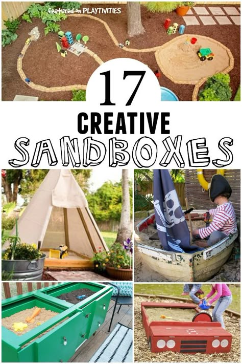 Think outside of the sandbox—turn a teepee, car or boat into a backyard play space. Diy Sandbox Ideas, Sandbox Ideas, Backyard Play Spaces, Diy Sandbox, Kids Sandbox, Play Area Backyard, Outdoor Play Spaces, Backyard Activities, Outdoor Play Areas