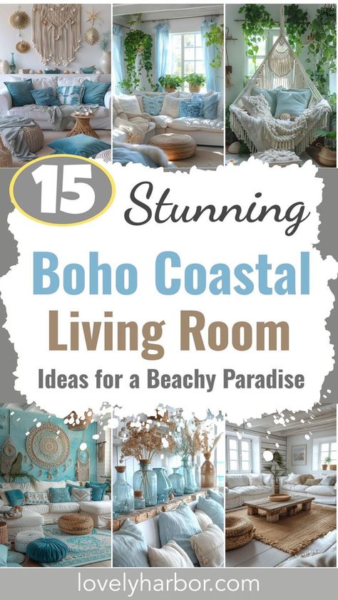 15 Stunning Boho Coastal Living Room Ideas for a Beachy Home 2 Boho Shell Decor, French Beach Cottage Decor, Boho Ocean Decor, Beach House Interior Design Boho, Small Lake Cottage Interiors Living Room, Beach House Reading Nook, Simple Coastal Living Room, Ocean Inspired Interior Design, Beach Boho Interior Design