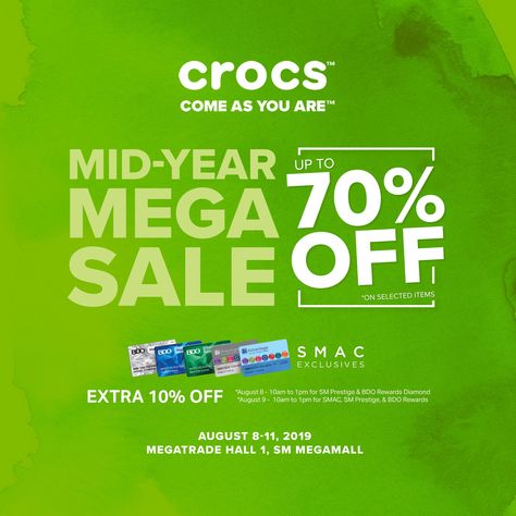 Step into awesome savings and uncover the hottest trends for casual shoes, clogs, flats & more at Crocs Mid-Year Mega Sale 2019! Mid Year Sale Poster, Mid Year Sale, Sm Megamall, Promotional Design, August 11, August 8, World Leaders, The Prestige, Hottest Trends