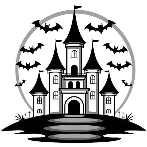 A haunted castle with bats in the sky. #haunted #castle #bats #halloween #horror #illustration #vector #vectorart Spooky Halloween Castles, Castle Vector Illustration, Spooky Castle Drawing, Spooky Halloween Castle, Horror Illustration, Castle Vector, Spooky Castles, Castle Drawing, Gothic Castle