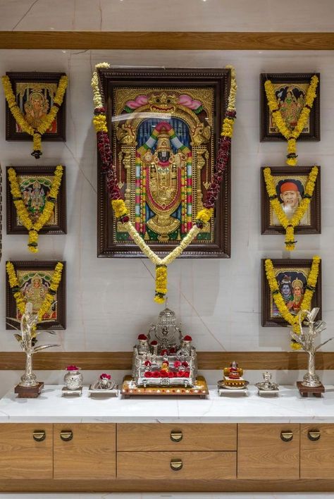 Hindu Pooja Room Designs, Big Pooja Room, Tanjore Painting Pooja Room, God Room Designs Hindu, Pooja Room Ideas Indian, Pooja Room Door, Pooja Room Decor, Pooja Door, Pooja Door Design