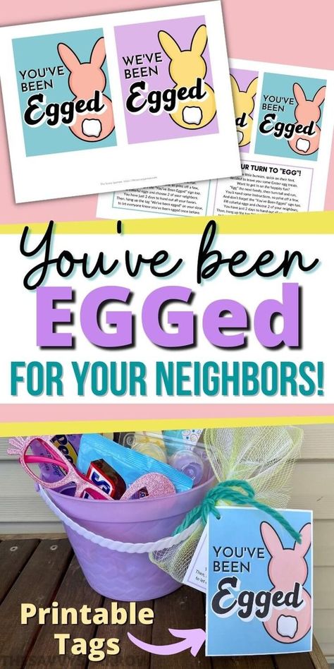 Want to egg your neighbors yard this Easter? Use these cute printable You've Been Egged signs! Just download and print the You've been egged and We've been egged tags and the poem with the instructions, then fill plastic Easter eggs, and hide them in your neighbors front yard when they're not home. Such a fun Easter tradition that your kids will LOVE! Easter Neighbor Gifts, Egg My Yard, Easter Printable Tags, Grandkid Gifts, Fun Easter Treats, Christmas Songs Lyrics, Easter Spring Crafts, Fun Money, Easter Printable