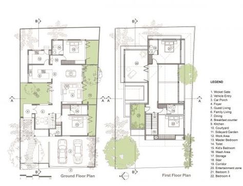 Side Yard | Studio Acis | ArchiDiaries West Facing Bungalow Plan, Residence Plan With Courtyard, Courtyard Design Architecture Plan, 30x60 House Plans India East Facing, Side Courtyard House Plans, Linear House Plans, Courtyard House Plans Modern, Bungalow Layout, Residence Facade