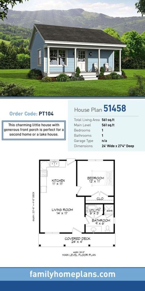 Tiny House Plan, Casa Country, Ranch Style House Plans, Small House Floor Plans, A Small House, Tiny House Floor Plans, Tiny Home Ideas, Cottage Plan, Ranch Style Homes