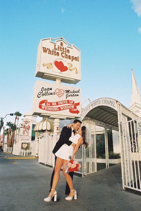 Kitschy Kodak Moments in the Heart of Las Vegas Imagine eloping in the iconic Little White Wedding Chapel, the heart of Las Vegas. Your love story is captured in the romantic hues of 35mm film by an ace film photographer. With a nod to vintage charm, you wear a short, dazzling wedding dress amid neon lights. The downtown landscape is the perfect setting for this kitschy elopement. Let your love story be as unique as you are! Little White Chapel Wedding, White Chapel Wedding, Chapel Elopement, White Wedding Chapel, Grand Canyon Tours, Las Vegas Wedding Photos, Vegas Bride, Vegas Wedding Photos, Vegas Wedding Chapel