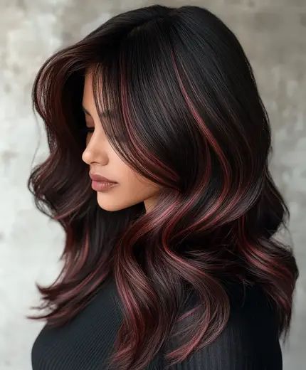 Top 51 Fall Hair Colors for Dark Hair: Bold & Beautiful Ideas - AskNaij Hair Colors For Dark Hair, Highlights On Brown Hair, Dark Highlights, Dark Fall Hair Colors, Dark Fall Hair, Black Hair Balayage, Dark Brunette Hair, Dark Fall, Dark Brunette