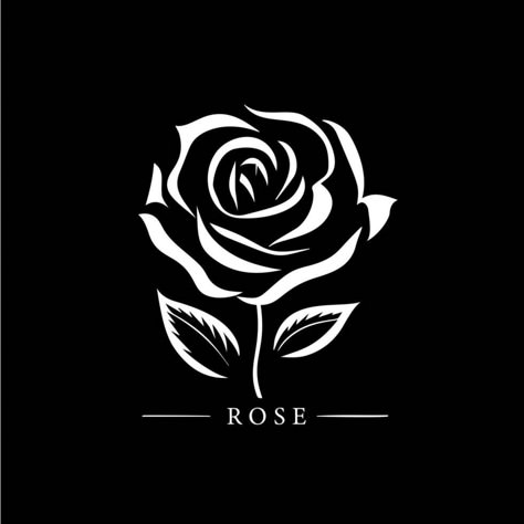 Rose flower logo template, white icon of blossom rose petals silhouette on black background, boutique logotype concept, cosmetic emblem, tattoo. Vector illustration Rose Symbol Design, White Rose Logo, Flower Company Logo, Rose Logo Ideas, Flower Icon Logo, Rose Logo Design, Emblem Tattoo, Rosa Vector, Rose Symbol