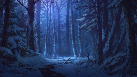 #snow #stream #twilight #art winter forest Iku Can To Ada #2K #wallpaper #hdwallpaper #desktop Winter Drawings, Forest Drawing, Snow Forest, Forest Scenery, Forest Background, Scenery Background, Forest Illustration, Night Forest, Winter Background