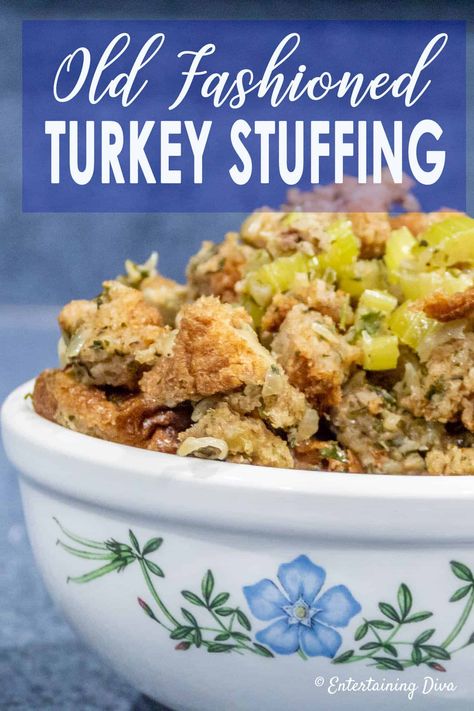 Traditional Turkey Stuffing, Homemade Turkey Stuffing, Turkey Stuffing Recipe, Thanksgiving Turkey Stuffing, Turkey Dressing Recipe, Traditional Thanksgiving Dinner Menu, Homemade Stuffing Recipes, Hot Turkey Sandwiches, Turkey Stuffing Recipes