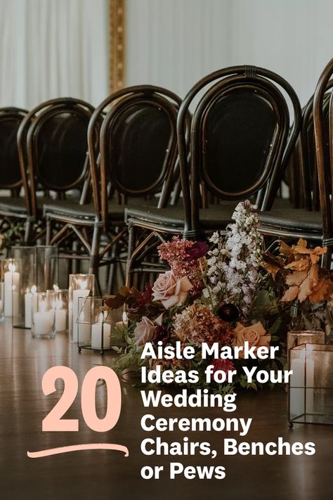 Wedding Ceremony Chairs Setup, Pew Hangers Aisle Decorations, Chair Decor Wedding Ceremony, Bench Aisle Decorations Wedding, Aisle Decorations Wedding Simple, Pew Markers For Wedding Church, Wedding Isles Decoration Church, Diy Aisle Decorations Wedding, Pew Markers For Wedding