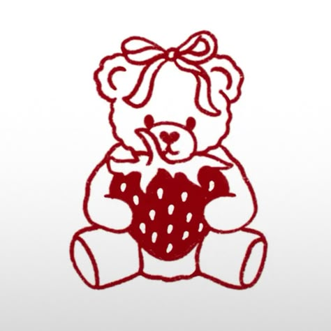 Strawberry Drawing, Strawberry Tattoo, Teddy Bear Drawing, Cute Finger Tattoos, Cute Little Tattoos, Bear Tattoo, Arte Inspo, Little Tattoos, Simplistic Tattoos