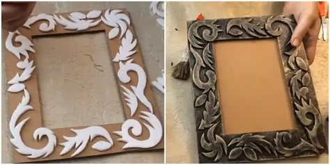 Cardboard Picture Frames, Diy Picture Frames, Newspaper Crafts, Diy Crafts Paper Flowers, Cardboard Art, Diy Picture, Diy Crafts To Do, Diy Cardboard, Diy Crafts For Gifts