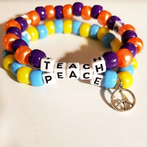 Kandi Cuff Ideas, Festival Kandi, Kawaii Kandi, Letter Bead Bracelet, Kandi Inspiration, Scene Kandi, World Of Wearable Art, Rave Bracelets, Teach Peace