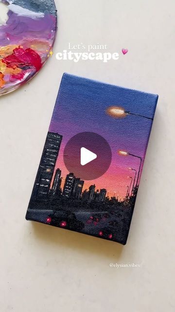 𝙄𝙨𝙝𝙖 𝙆𝙖𝙢𝙖𝙡 on Instagram: "Next long drive 💗✨ Acrylic paints on stretched canvas [acrylic painting, artist, artwork, sunset, citylights, cityscapes, canvas paintings] #kaisewohbeetepal #sunset #city #citylights #canvas #painting #artist" Oil Pastel Art Cityscape, City Sunset Painting, Pastel Canvas Painting, City Canvas Painting, City Acrylic Painting, City Scape Painting, Sunset Acrylic Painting, Sunset Painting Acrylic, Stuff To Paint