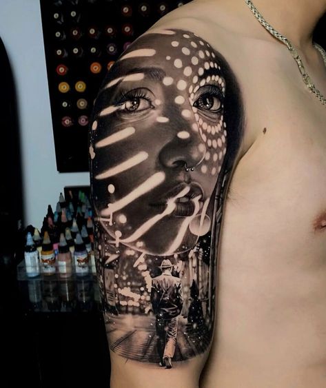 Hyper Realistic Tattoo, Girl Face Tattoo, Love Affection, Wicked Tattoos, Cool Chest Tattoos, Realistic Tattoo, Abstract Face Art, Best Of Luck, 1 Tattoo