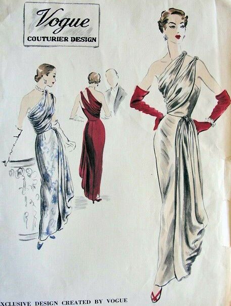 Vogue Dress Patterns, Evening Dress Patterns, Vintage Vogue Patterns, 1950s Sewing Patterns, Patron Vintage, Fashion Illustration Vintage, Vintage Dress Patterns, Vogue Pattern, Vogue Patterns