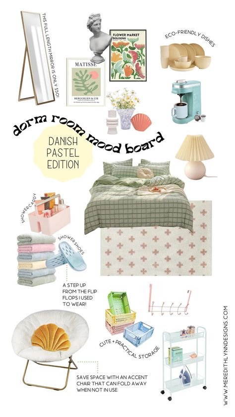 Danish Pastel Inspired Dorm — MEREDITH LYNN DESIGNS Danish Room, Danish Pastel Room, Danish Pastel Aesthetic, Pastel Bedroom, Pastel Room Decor, Dorm Room Inspiration, Dekorasi Kamar Tidur, Pastel Room, Amazon Home Decor