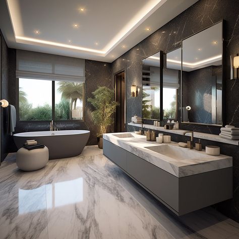 High End Bathroom Design Luxury, Master Bathrooms Luxury, Spacious Bathroom, Modern Luxury Bathroom, Luxury Master Bathrooms, Master Bathrooms, Bathroom Decor Luxury, Washroom Design, Freestanding Bathtub