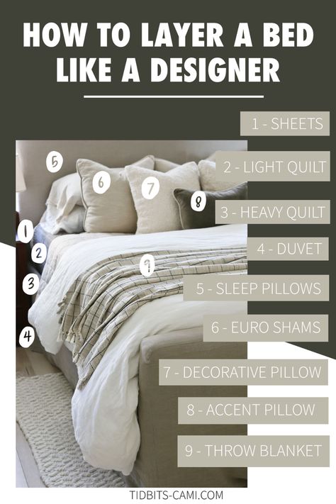 Layer A Bed, Cozy Bedroom Inspirations, Layered Bedding Ideas, Bedroom Pillows Arrangement, Style A Bed, Bed Pillow Arrangement, Bedroom Ideas Cozy, Make A Bed, Bed Design Modern