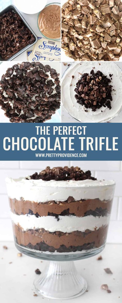 The Perfect Chocolate Trifle Gluten Free Chocolate Trifle, Mini Brownie Chocolate Mousse Trifles, Brownie Mousse Trifle, Chocolate Mousse Trifle Desserts, Chocolate Triffle Desserts Simple, Chocolate Cake Trifle Desserts, Brownie Trifle Recipes, Chocolate Trifle Recipes, Gluten Free Trifle