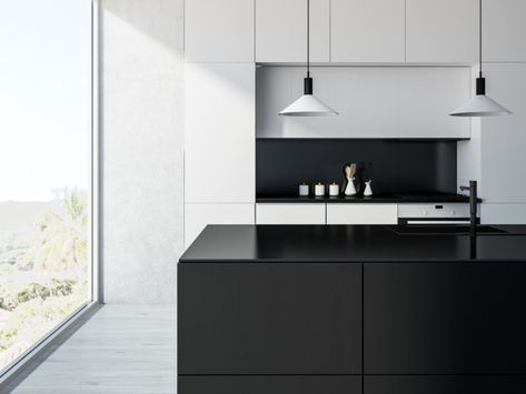 White Kitchen Black Top, Ikea Black And White Kitchen, Ikea Kitchen Black And White, Black And White Kitchens Modern, Dark And White Kitchen, White Kitchen Black Floor, White Black Kitchen Ideas, Black And White Kitchen Ideas Modern, Italian Kitchen Design Modern