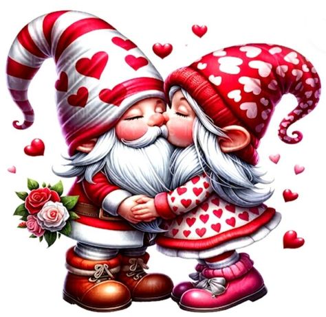 Image St Valentin, Holiday Party Crafts, Gnome Wallpaper, Gnome Pictures, Valentine Picture, Valentine Images, Valentines Art, Gnomes Crafts, Holiday Pictures