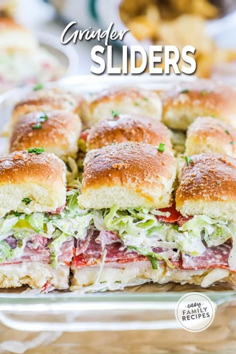 Italian Grinder Sliders, Hoagie Recipes, Grinder Sliders, Tot Casserole Recipes, Italian Grinder, Easy Goulash, Sliders Recipes Hawaiian Rolls, Easy Goulash Recipes, Sandwich Spreads