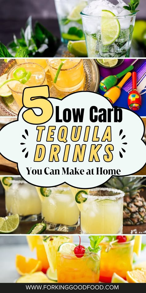 Sip on these 5 Low Carb Tequila Drinks you can make at home! 🍹🥃 Enjoy the flavors of tequila without the guilt, with recipes that are light on carbs but full of taste. Perfect for those looking to indulge in a refreshing cocktail without straying from their low-carb lifestyle. Cheers to delicious and guilt-free drinks! #LowCarbDrinks #TequilaCocktails #HomeMixology #HealthyMixology #RefreshingSips #GuiltFreeDrinks #CocktailRecipes #DrinkInspiration No Carb Alcoholic Drinks, Low Carb Mixed Drinks Alcohol, Keto Cocktails To Order At A Bar, Keto Alcohol Drinks Cocktail Recipes, Easy Low Calorie Drinks Alcohol, Keto Tequila Cocktails, Low Cal Tequila Drinks, Tequila Cocktails Low Calorie, Drinks Using Tequila