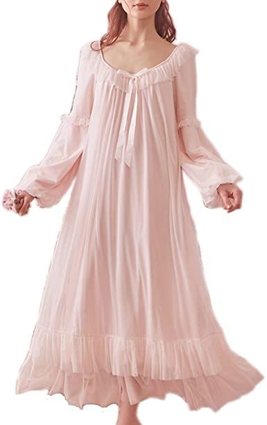 Women's Vintage Victorian Nightgown Long Sleeve Sheer Sleepwear Pajamas Lace Nightwear Lounge Dress (Large, Pink) at Amazon Women’s Clothing store Dress Pins, Nightgown Long, Lace Nightwear, Victorian Nightgown, Lingerie Satin, Victorian Dresses, Vintage Nightgown, Night Dress For Women, Nightwear Women