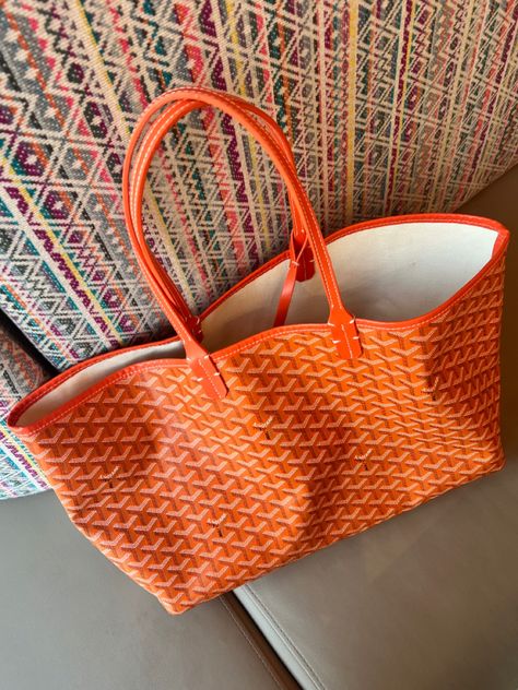 Orange Goyard Bag, Orange Goyard, Goyard Bag Price, Bag Goyard, Goyard Tote Bag, Goyard Tote, Orange Tote Bags, Purse Collection, Tote Outfit