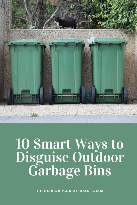 Keep outdoor garbage bins neat and tidy with ten smart ways to disguise them, ensuring they remain out of sight while maintaining functionality. Garbage Can Enclosure Outdoor, Outdoor Trashcan Cover, Trash Can Storage Outdoor Ideas, Outdoor Garbage Can Storage, Garbage Enclosure Ideas, Garbage Storage Outdoor, How To Hide Outdoor Garbage Cans, Trash Bin Storage Outdoor Diy, Garbage Bin Storage Outdoor Diy