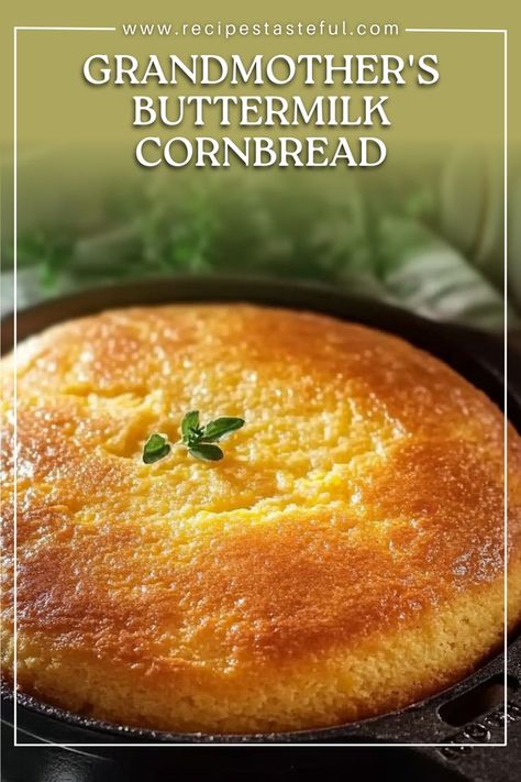 This classic Grandmother's Buttermilk Cornbread recipe is a staple in many Southern homes. Made with simple ingredients like yellow cornmeal, buttermilk, and butter, this cornbread is soft, slightly sweet, and perfect alongside chili, fried chicken, or any Southern comfort food. It’s the ideal combination of crispy on the outside and fluffy on the inside. Crispy Cornbread Recipe, Buttermilk Cornbread Recipe, Yellow Cornbread, Buttery Cornbread, Fluffy Cornbread, Southern Cornbread Recipe, Cornmeal Recipes, Easy Cornbread Recipe, Fried Cornbread