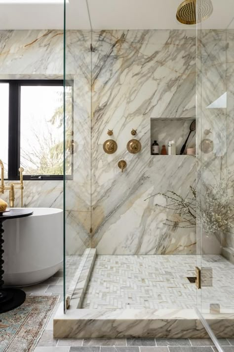 2024 Bathroom, Glamorous Bathroom, Spa Bathroom, Bathroom Transformation, Sweet Water, Marble Showers, Shower Floor Tile, Bad Inspiration, Wet Room