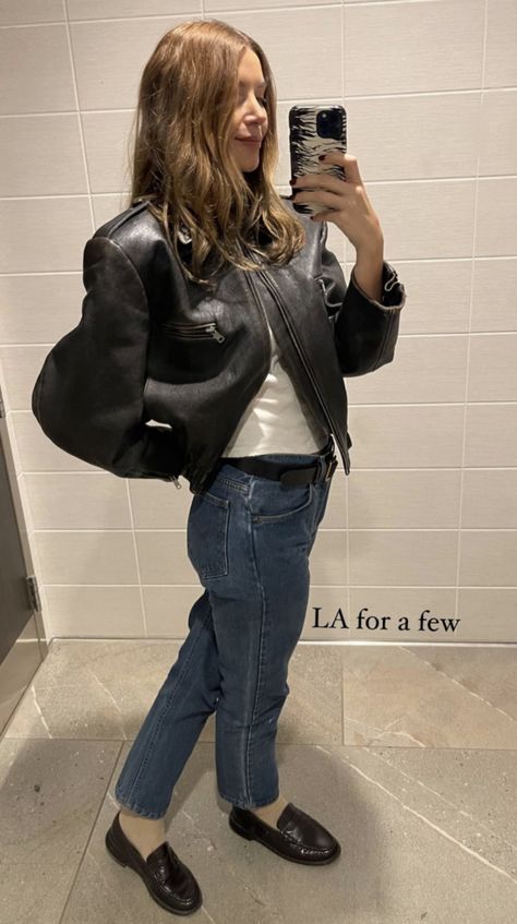 Courtney Grow, Double Vision, Twin Mom, Leather Jacket Style, Leather Jacket Outfits, Wardrobe Edit, Kaia Gerber, Designer Items, 가을 패션