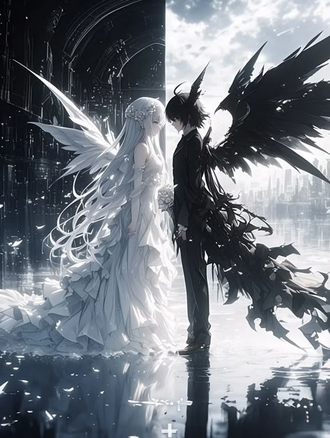 Demon Wallpaper, 천사와 악마, Angel Demon, Dark Fantasy Artwork, Dreamy Artwork, Ange Demon, Japon Illustration, Cool Anime Backgrounds, Wallpapers Anime