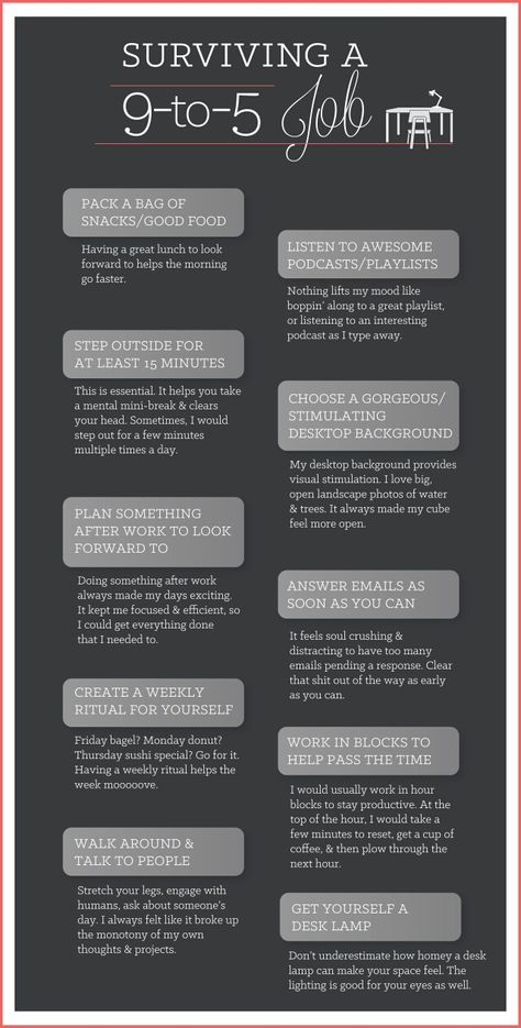 10 Little Tricks That Make A 9-to-5 Day At The Office Fly By http://thefinancialdiet.com/10-little-tricks-that-make-a-9-to-5-day-at-the-office-fly-by/?utm_content=buffer3b0d8&utm_medium=social&utm_source=pinterest.com&utm_campaign=buffer via The Financial Diet Emotional Eater, Work Hack, Work Advice, Skip Breakfast, Job Advice, Desk Job, Work Routine, Work Skills, Office Job