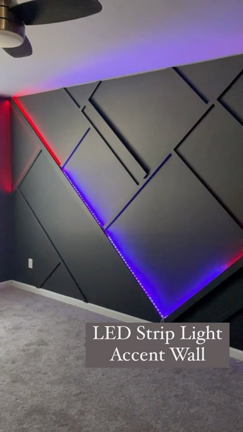 Teenage Boys Bedroom Led Lights, Accent Wall Led Lights, Small Teen Room Ideas For Boys, Led Light Accent Wall, Led Boys Bedroom, Room Wall Design Bedrooms, Ideas For Teenage Boys Room, Kids Gaming Bedroom Ideas Boys, Boys Room With Led Lights