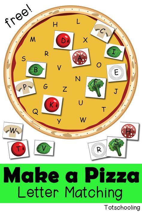 Kids can make a pizza while practicing letter recognition with this FREE pizza letter matching activity printable from Totschooling. It comes with both upp Letter Matching Game, Make A Pizza, Letter Matching Activities, Kindergarten Letters, Abc Activities, Alphabet Games, Preschool Literacy, Preschool Letters, Letter Matching