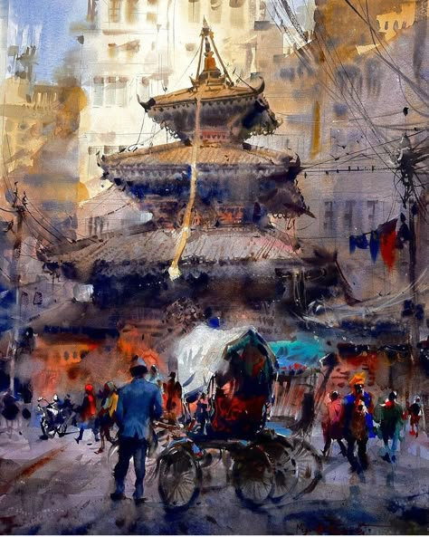 Bhaktapur Durbar Square, Water Colors Painting, Chien Chung Wei, Thomas Schaller, Joseph Zbukvic, Durbar Square, Background Inspiration, David Taylor, Landscape Reference