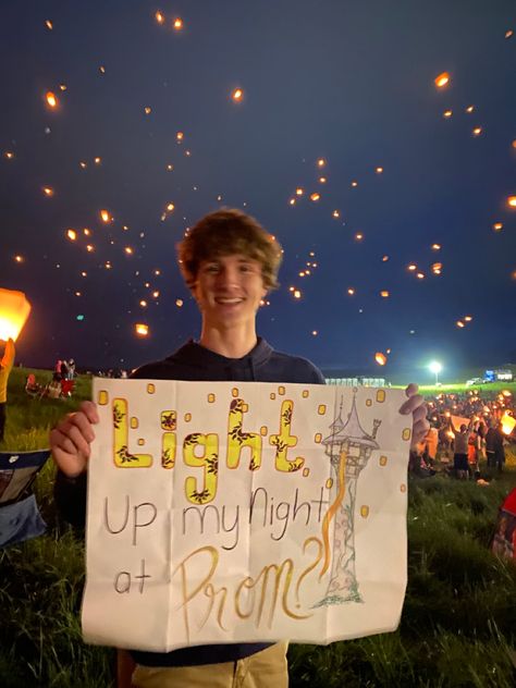 Enchanted Hoco Proposal, Hoco Tangled Proposals Ideas, Light Up My Night Promposal, Hoco Proposals Ideas Lights, Avatar Promposal, Disney Princess Promposal, Rapunzel Themed Hoco Proposal, Will You Go To Prom With Me, Star Hoco Proposal