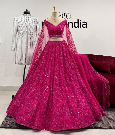 Bridal Lengha Designs Latest, Lehenga Non Bridal, Dark Pink Lehenga, Pink Wedding Lehenga, Aesthetics Purple, Purple Paintings, Civil Dress, Dress Makeover, Couple Dresses