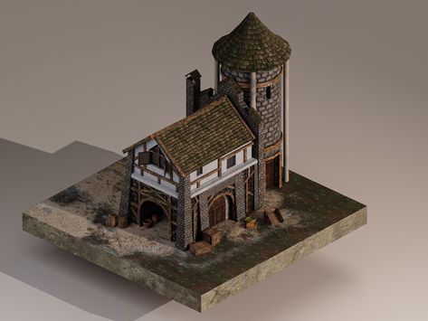 ArtStation - Medieval Warehouse, FATIH ORHAN Medieval Warehouse, Building Foundation, Uv Mapping, Minecraft Inspiration, Low Poly 3d, 3d Projects, Game Assets, Cinema 4d, 3d Animation