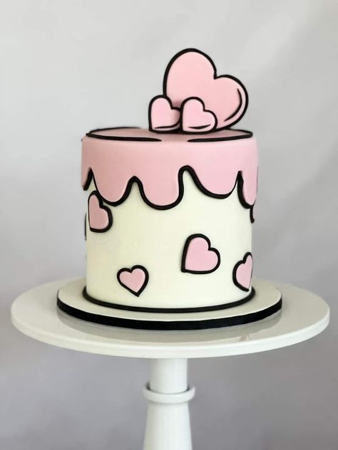 Birthday Cake With Hearts, Girly Cake Ideas, Pink Theme Cake, Cartoon Cake Design, Barbie Themed Cake, Graduation Sugar Cookies, Rhubarb Custard Pie, Easy Desert, Stylish Cake