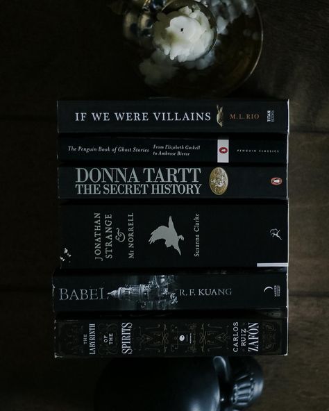 Black stack 🐈‍⬛🕷️ Thank you @bookishthingswedo for tagging me and giving me my favorite color!! I’ve read If We Were Villains, The Secret History (of course), and Babel. These all got 5/5 ⭐️ from me. If you follow my Goodreads or StoryGraph, you know I don’t give out high ratings very often. The other three books I still need to find time to read. If you want to participate, feel free but don’t feel obligated. I’m tagging some creators that I love. I tried so hard to choose fitting colors... Of We Were Villains, If We Were Villains Book, If We Were Villains, Dark Academia Books, Book Tag, Book Bucket, Dark Books, Unread Books, Recommended Books To Read