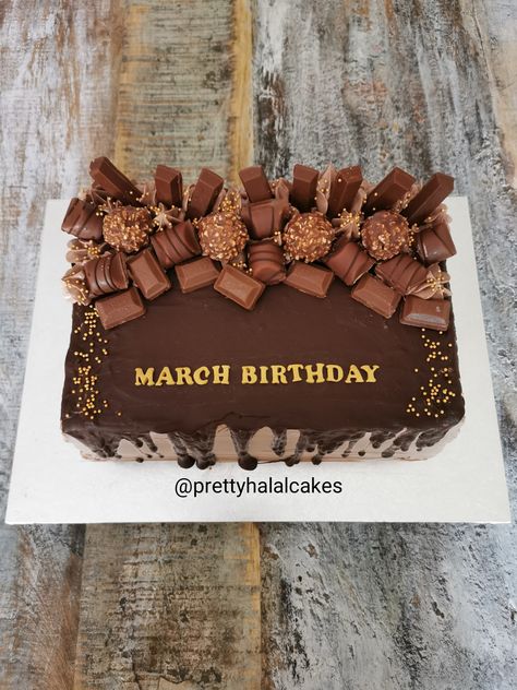 Rectangle Chocolate overload cake. Rectangle Cake Chocolate, Chocolate Cake Square Design, Square Chocolate Cake Decoration, Birthday Cakes Rectangle, Cake Squares Decoration, Chocolate Sheet Cake Designs, Cake Designs Rectangle, Chocolate Overload Cake Decoration, Rectangle Cake Birthday