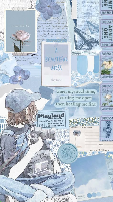 #blue #blueaesthetic #babyblue #collages #scrapbook #junkjournal Blue Aesthetic Scrapbook, Light Blue Wallpaper Aesthetic, Blue Collage Aesthetic, Ocean Scrapbook, Blue Aesthetic Collage, Aesthetic Mode, Aesthetic Blurry Mirror Selfie, Blue Coquette, Blue Journal